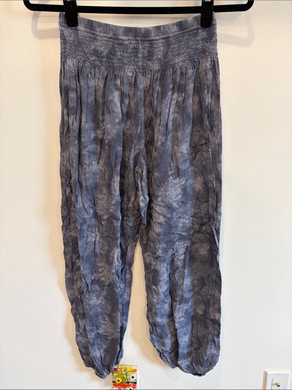 Tie-Dye Smocked Waist Harem pants - Gray Blue tie dye